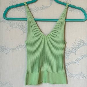 STUDIO F deep v neck ribbed knit y2k tank top cotton extra small pastel green
